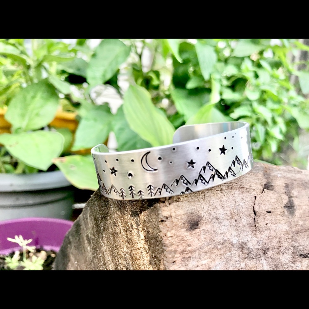 Hand stamped adjustable starry night bracelet